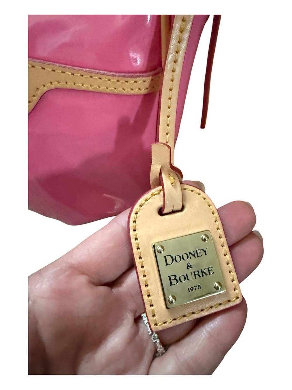 Dooney & Bourke Pink Patent Crossbody with Tan Trim - Picture 12 of 13